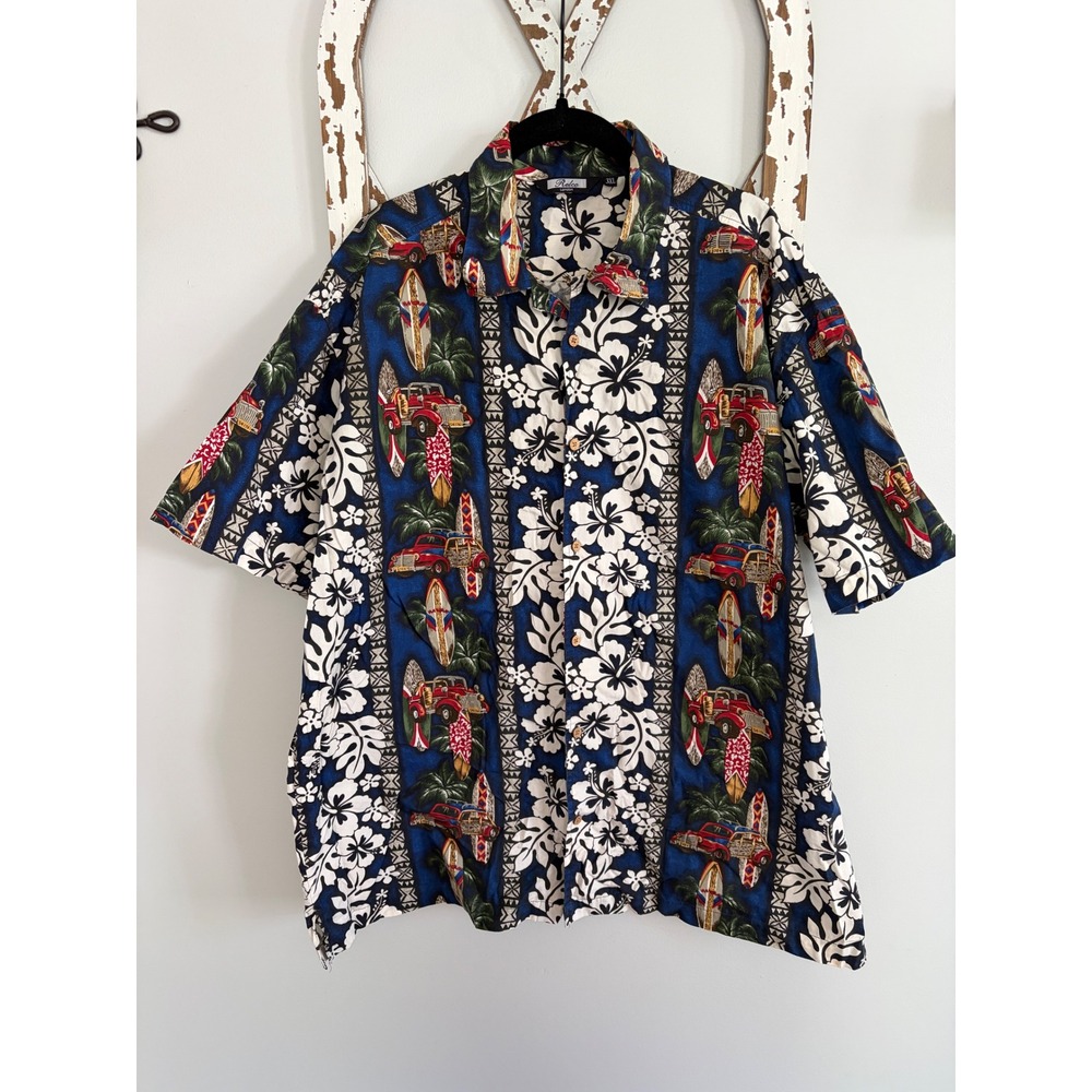 Relco Hawaiian Shirt Mens Short Sleeved Size 3XL Woody Surf Board Hibiscus Aloha